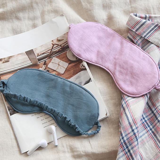 100% Pure Linen Sleep Mask Blackout Eye Mask for Sleeping, Eye Cover with Adjustable Strap - Organic Cotton Core Linen Eyes Mask Breathable for Travel - Gift for Women Men (Tea Brown)