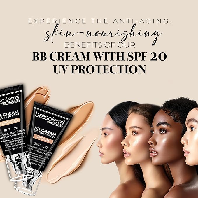 Bellapierre BB Cream SPF 20 – Mineral Sunscreen & Liquid Foundation, Lightweight Face Moisturizer with Buildable Coverage, Matte Finish, Non-Toxic, Paraben-Free, Cruelty-Free – 1.7 oz - Medium Cool