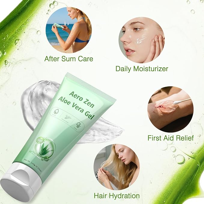 Aero Zen 98% Organic Aloe Vera Gel-2 Pck, Natural Moisturizing Pure Aloe for Face and Arms, Soothing & Hydrating Aloe Gel for Sunburn Relief and Deep Skin Nourishment,