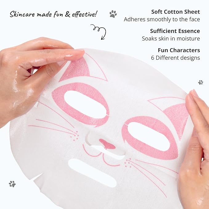 Epielle Character Face Mask Wave & Wild 12 Pack, Fun & Effective Korean Skin Care, Spa Party Favors, Stocking Stuffers, Birthday Gifts for Women, Thanksgiving Essentials