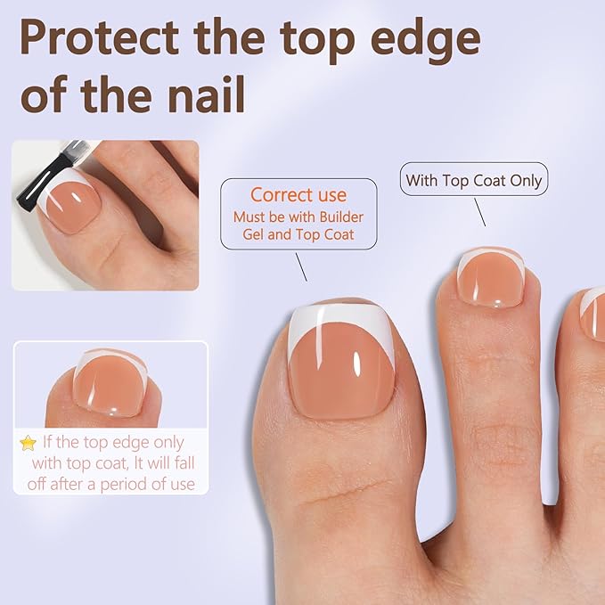 Misssix Press On Toe nails Short, 150Pcs Brown French Toe Nail Tips, Square Soft Gel Fake Toe Nail Tips Extensions for Women Nail Art DIY 15 Sizes