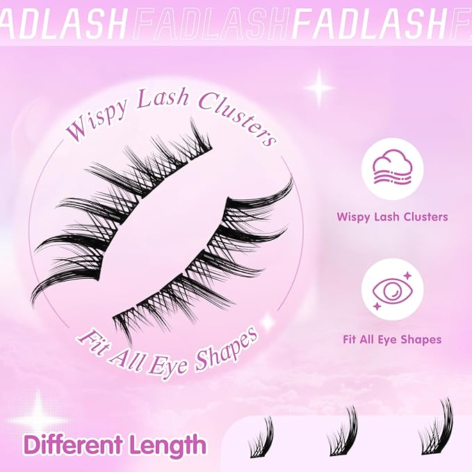 FADLASH Lash Clusters Wispy Eyelash Clusters Natural Individual Lashes 10-16 mm and Waterproof Cluster Eyelash Extensions with Soft Thin Band