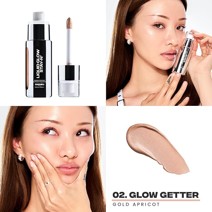 Sacheu Liquid Glow STAY-N Liquid Highlighter & Illuminator Makeup — 30ml Long Lasting Luminous Glow Lightweight Dewy Finish, Glow Getter