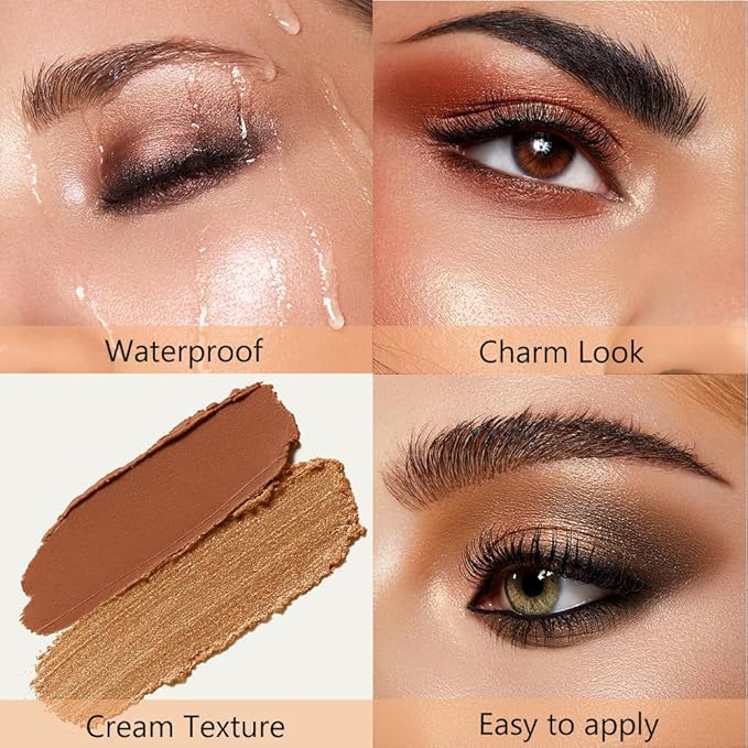 6Pcs Cream Eyeshadow Sticks Set, Champagne Pearl Brown Cocoa Stone Green Sliver Shimmer Matte Waterproof Eye Brightener Stick Palette for Eye Makeup 02 (6Pcs-02)