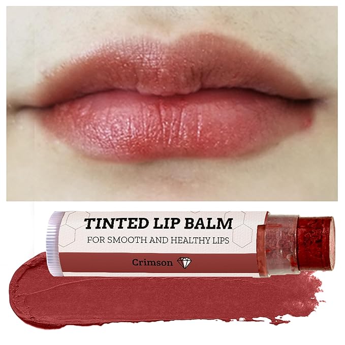 Earth's Daughter Tinted Lip Balm Crimson Color Stocking Stuffers 4-pack, Beeswax, Coconut Oil, Cocoa Butter, Vitamin E, Moisturize and Beautify - Paraben Free