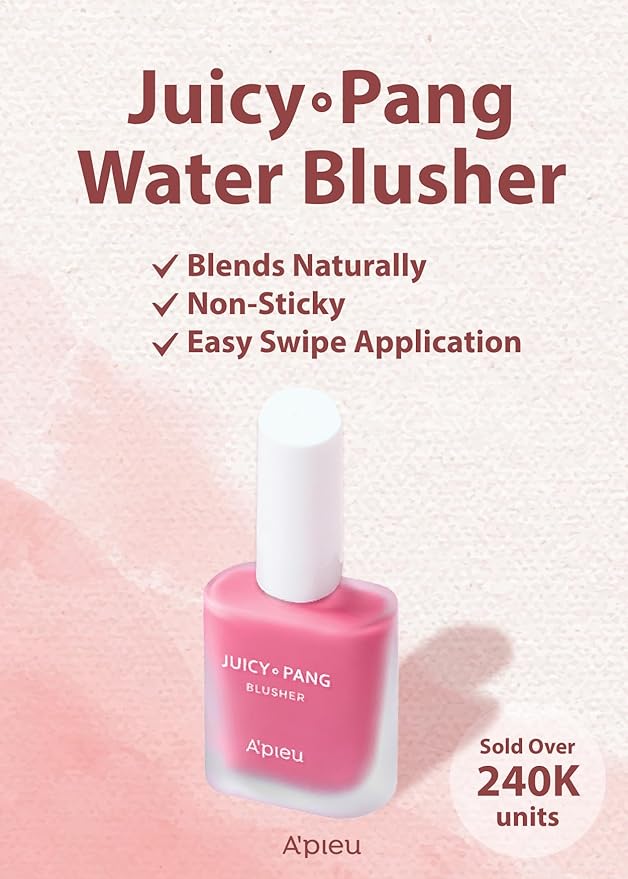 A'PIEU Juicy-Pang Water Blusher [PK02] – Fruity Liquid Blush for Cheeks, Buildable & Blendable Color, Hydrating Dewy Finish with Fruit Extract Blend & Rose Flower Water, 0.31 fl oz