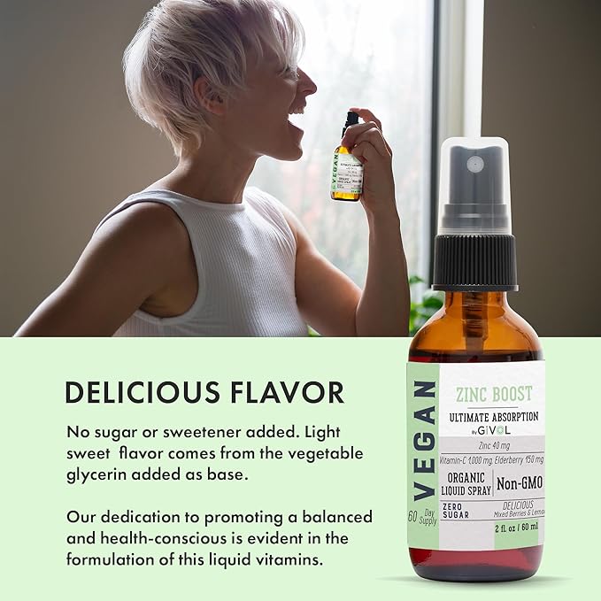 Organic ZINC Boost Mist 40 mg (Extra Strength) - Sugar Free with Vit C and Elderberry Extract - Vegan Liquid Spray for Kids and Adults - Easy Absorption - Non-GMO - (60 ml) 60 Days Supply