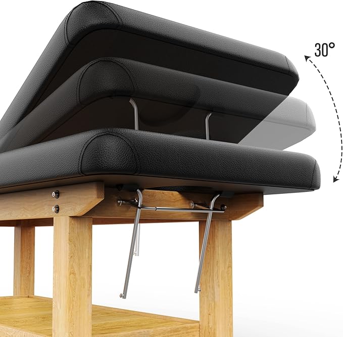 Wooden Massage Bed Adjustable Heavy-Duty Wide Stationary Massage Table for Treatment Physical Therapy Table Professional Stationary Spa Facial Bed, PU Leather, 31.5'' W × 75'' L