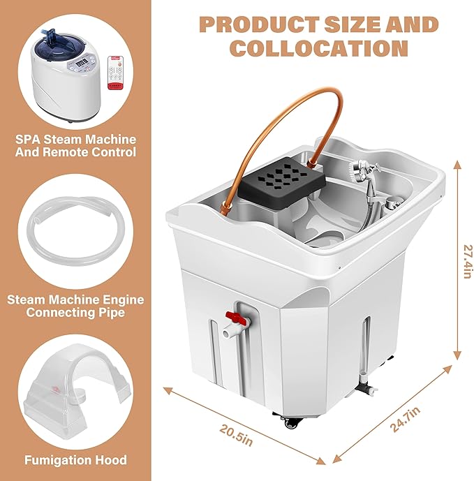 Head Spa Equipment with 60L Water Storage Tank, Warm Steam & Hair Wash Sink for Scalp Care and Relaxation (Head Spa Equipment-White)