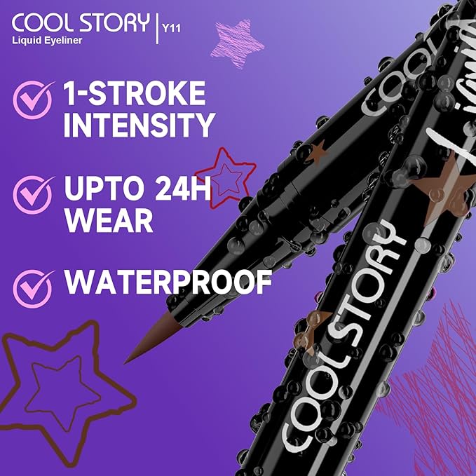 COOL STORY Liquid Eyeliner Waterproof Smudge Proof Eye Liner, 24H Long-Lasting, 0.6ml/0.02 fl.oz Brown