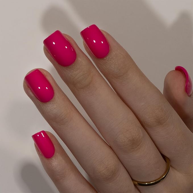 Curvlife Soft Gel Press on Nails, Fake Nails with Bright-Pink Design Full Cover False Nails for Women Reusable Nail Kit with Nail Glue Adhesive Tabs Nail File