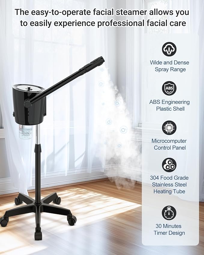 Kingsteam Professional Facial Steamer with Ozone - Ionic Nano Hot Mist Steamer with Large Capacity and 30-Min Timer for Estheticians, Beauty Salons, and Home Skin Care Use