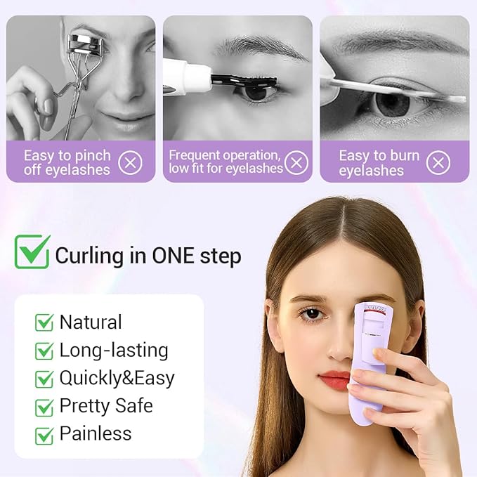 TOUCHBeauty Rechargeable Heated Eyelash Curler with LED Display, Featuring 3-Level Adjustable Temperature for a Natural, Long-Lasting Curl (Up to 24 Hours) AG-2316purple