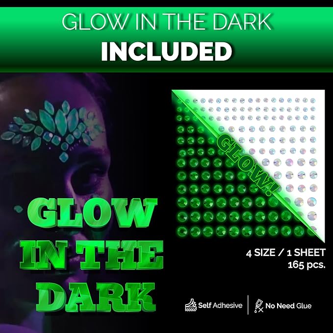 FACEGEM LONDON 15 Sheet Face Gems Rhinestone -SELF ADHESIVE- Rhinestones for Eyes Face Body Nails, Face Glitter, Nail Gems Rhinestone, Face Jewels Rhinestone for Party, Rave Festival, Make up