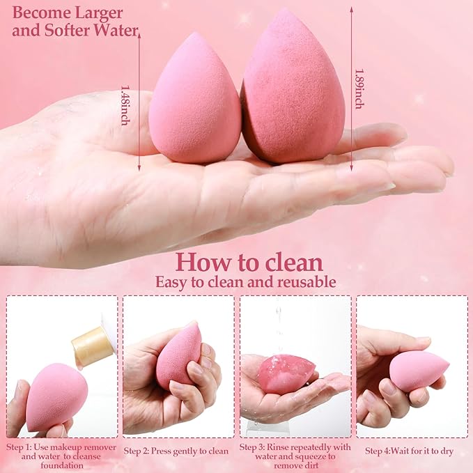 14 Pcs Makeup Sponge Set,Beauty Sponges Blender with 4 Pcs Powder Puff and 4 Pcs Mini Make up Sponges Valentine's Day,Mother's Day for Women Liquid,Foundation,Powder,Concealer,Cream(Pink)