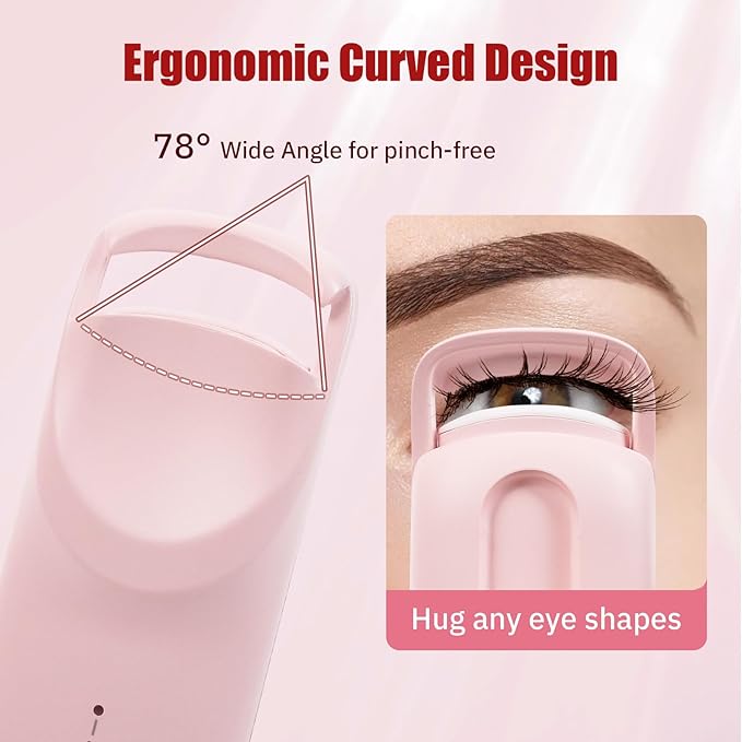 Upgrade Heated Eyelash Curler, Electric Eyelash Curler with 5s Fast Heating, Type-C Rechargeable, Portable Lash Curler, Long-Lasting Lash Lift, Natural Style, Heat-Sensitive Pad (Pink)