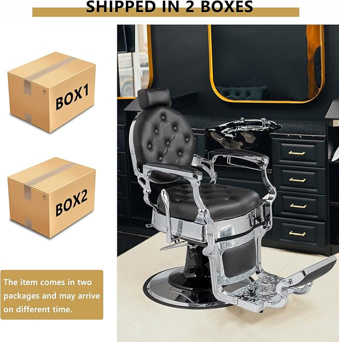 OmySalon Vintage Barber Chair All Purpose Heavy Duty, Hydraulic Recline Salon Beauty Styling Chair Retro, 360 Degree Swivel for Hair Stylist Tattoo, Round Base, Tufted Button