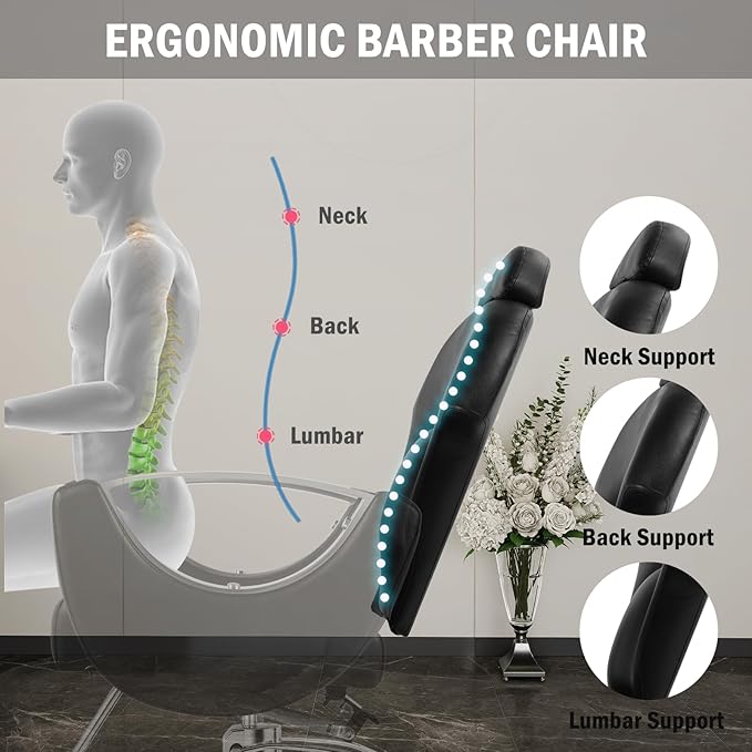 Salon Chair for Hair Stylist, Reclining Barber Salon Chair with Heavy Duty Hydraulic Pump, 360 Swivel Styling Braiding Hairdresser Chairs for Home Barbershop, Black Sliver