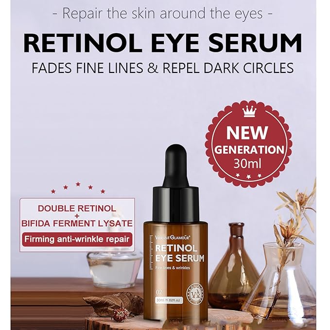 Retinol Eye Serum Anti Aging Under Eye Cream Visibly Reduces Wrinkles Fine Lines in 4-8 Weeks - Tightening Firming with Double Retinol 30ml