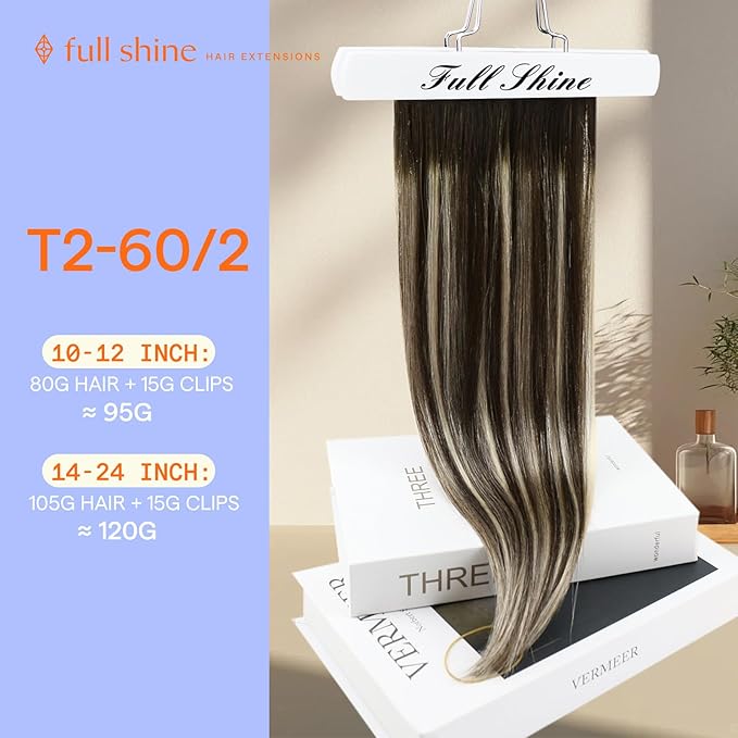 Full Shine Clip in Hair Extensions Real Human Hair Ombre Brown Remy Human Hair Clip in Extensions Balayage Dark Brown to Light Blonde Brazilian Hair Extensions 18 Inch 7 Pcs 120 G