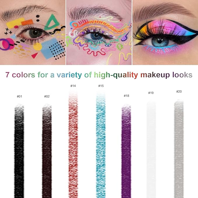 7 Colorful Eyeliner Pen Set, Eye Shadow Pencil, Pearl Eyeliner Kit Metallic Glitter Eye liner Pencil for Women Eye&Lip Liner Professional Eye Makeup Set Colorful Eye Color (7PCS A)