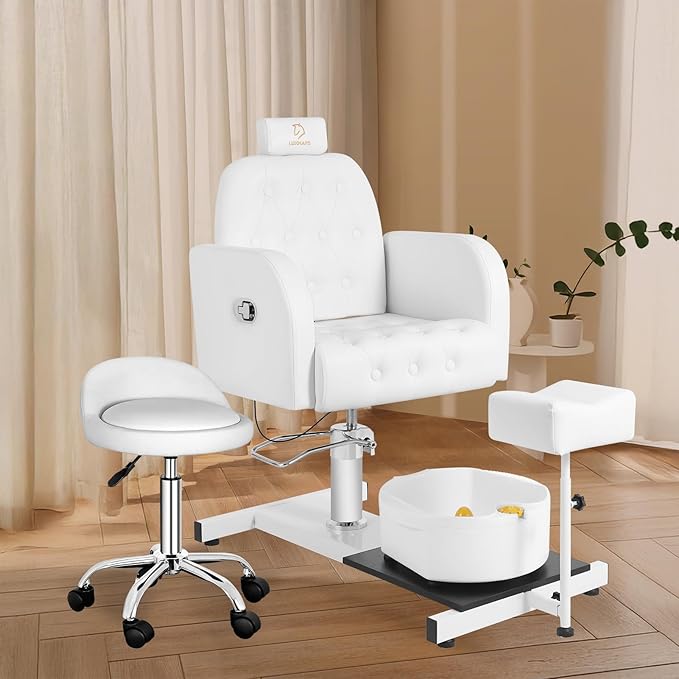 Pedicure Chair with Massage Foot Bath for Nail Tech and Foot Bath, Pedicure Chair 360 ° Rotation Height Adjustable Pedicure Unit Station (450whitekou)