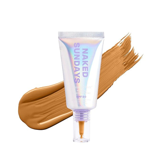 Naked Sundays BeautyScreen™ SPF 50 Mineral Peptide Foundation Tint – 2-in-1 Skin Tint & Mineral Sunscreen | Radiant, Buildable Coverage, Acne-Safe, Infused with Peptides (5 Tan Honey, 1.01 oz)