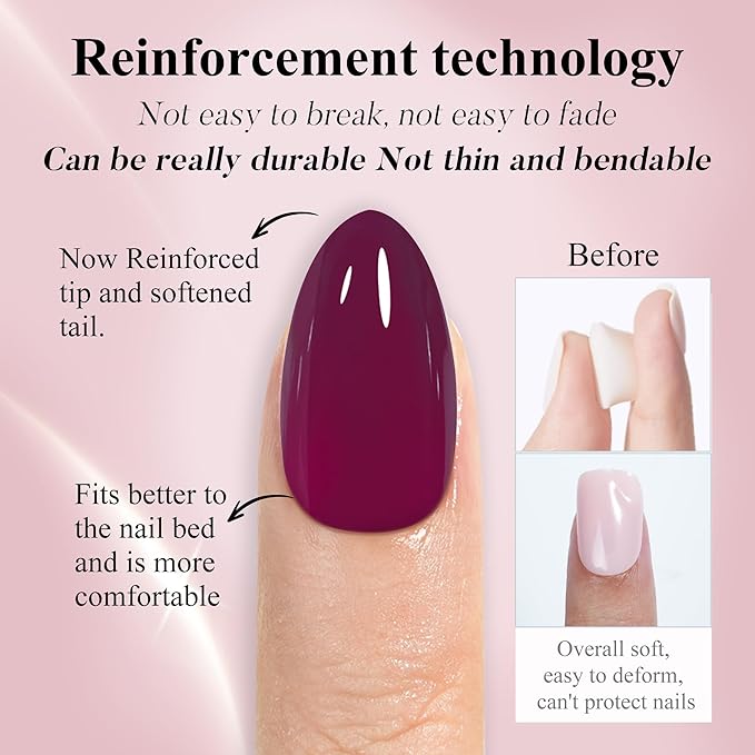 Jofay Fashion Almond Square Fake Nails: Winter Acrylic Press Ons, 16 Sizes, Full Cover Stick On, Reusable Glue On False Nails