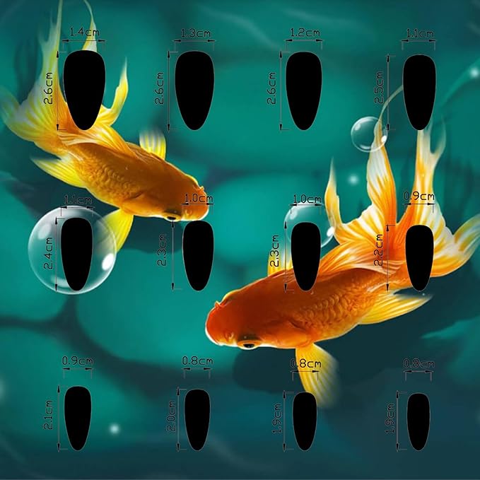 24Pcs Goldfish Press on Nails White Curve Line Press ons Fingernails 3D Flower Gel Glue on Acrylic Fake Nails Glos Blue Gradient Medium Almond False Nail Ocean Stick on Nail for Holiday Manicure Art