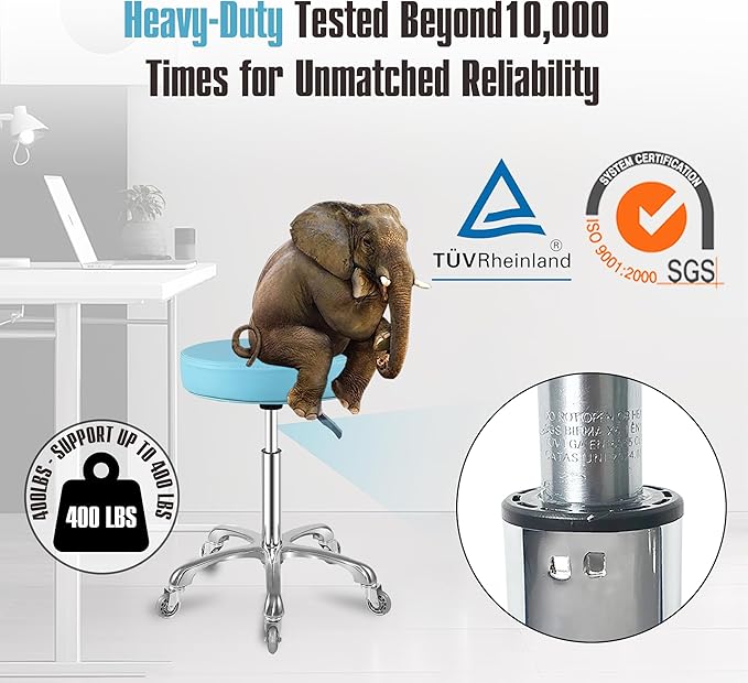 Rolling Stool with Wheels Heavy Duty Hydraulic for Shop Guitar Lab Tattoo Workbench Medical,Adjustable Swivel Stool Chair (Cyan)