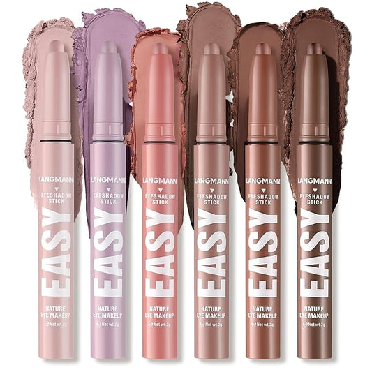 LANGMANNI Eyeshadow Stick, 6 PCS Waterproof Multi-Color Eyeshadow Pen Set, Creamy Long-Lasting Eye Makeup Kit, Natural & Shimmer Shades Contour Stick, Perfect Gifts For Women (#A)