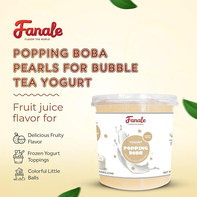 Fanale Yogurt Popping Boba Pearls, Vegan, Non GMO, Gluten Free, Fat Free, Perfect for Bubble Tea, Smoothies, Ice Cream, Desserts, and Beverages.