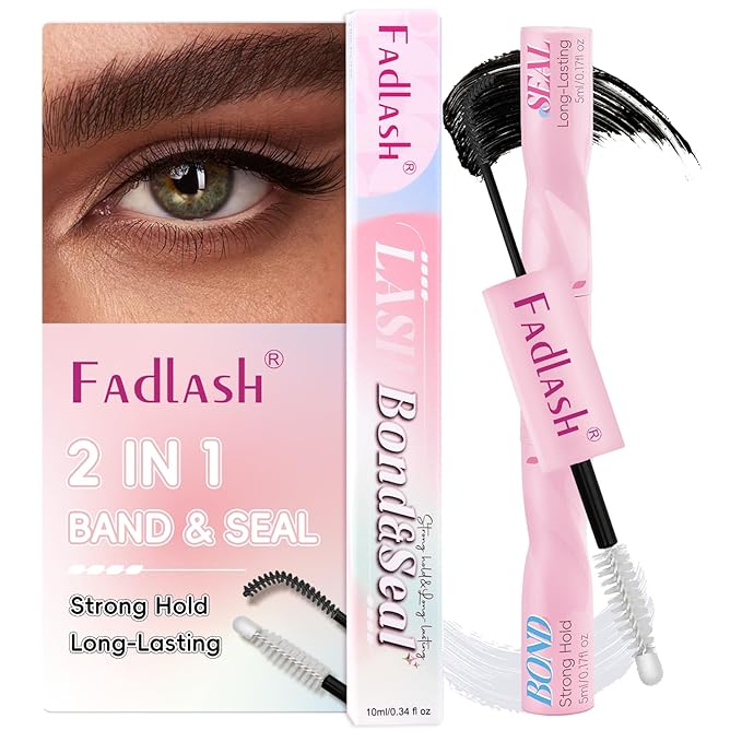 FADLASH Lash Bond and Seal Eyelash Glue DIY 2 in 1 Lash Clusters Glue with Mascara Wand for Strong Hold 72 Hours Long Lasting 10ml