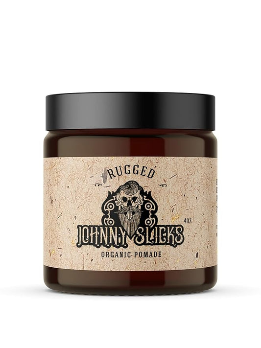 Johnny Slicks Oil Based Pomade | Organic Hair Styling for Men, Low to Medium Hold | Promotes Healthy Hair Growth & Helps Hydrate Dry Skin, (Rugged, 4 Ounce) Veteran Owned, USA Made.