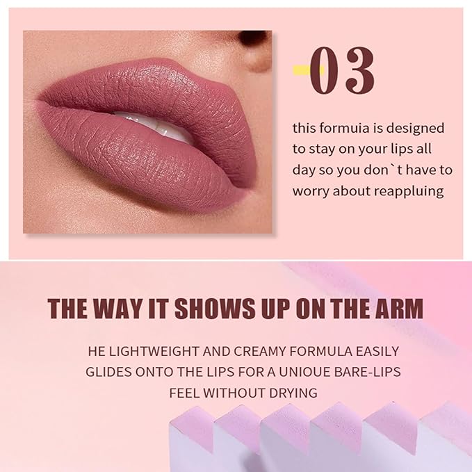 12Pcs Nude Matte Liquid Lipstick Set, Waterproof Long Lasting Non-Stick Cup 12 Colors Nude Lipstick 24 Hour Not Fade Matte Lipstick Professional Lip Gloss Makeup Christmas Gift Sets for Women