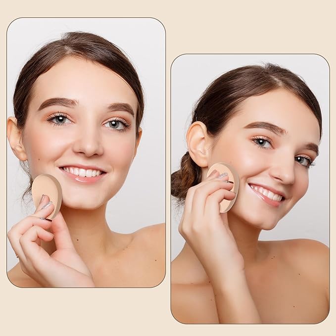 Oval Puff Set 8 Pcs Flat Makeup Sponge Facial Powder Blender Puffs Foundation Sponge Beige Beauty Egg Smooth Air Cushion Puff for Natural Easy Soft Long Lasting Beginner Friendly