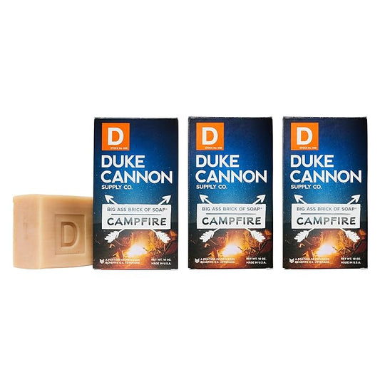 Duke Cannon Big Brick of Soap - Campfire, Smoky Hickory Scent, American-Made, Large Size, 10 oz. (3 Pack)