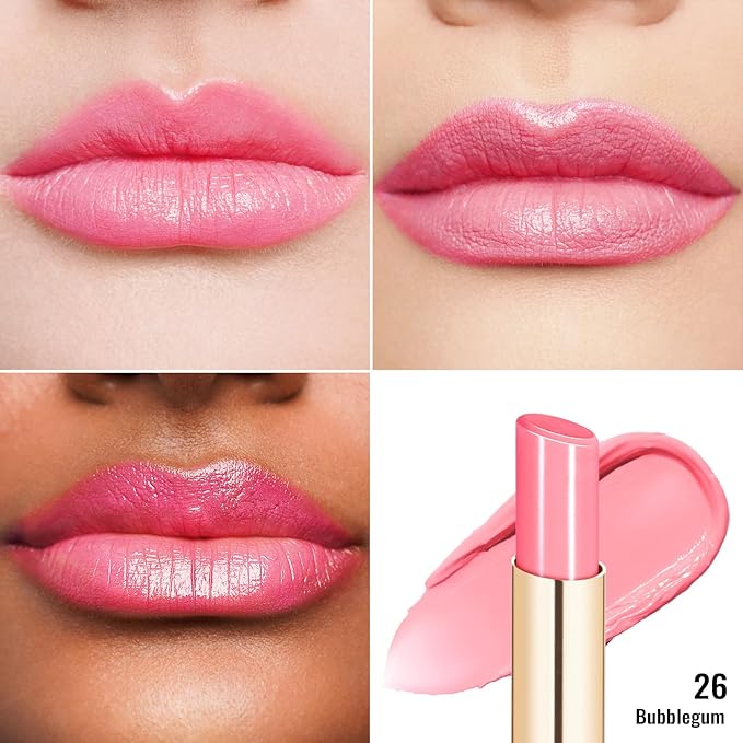 Oulac Shine Pink Lipstick for Women, 2 in 1 Glossy Light Pink Tinted Lip Balm, Hydrating Lipstick for Dry Lips, Moisture Shine Juicy Finish Vegan 2.2g/0.07oz (26)