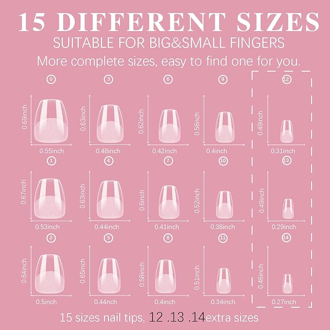 Extra Short Coffin Nail Tips, SSWSBYKE 300pcs 15 Sizes Gel Acrylic Nail Tips for Full Cover Pre-Shaped Fake Nails Tips Half Matte Press On Nails for Extension Home DIY Salon