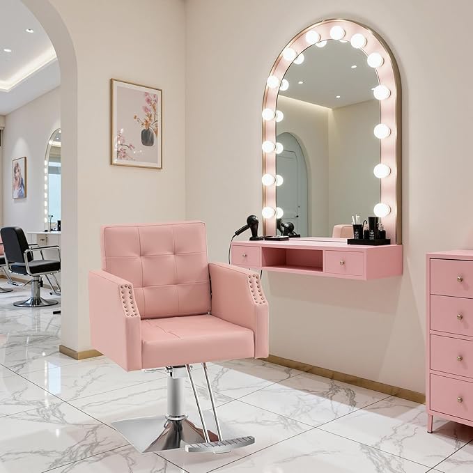 BarberPub Classic Salon Chair for Hair Stylist,Hydraulic Barber Styling Chair,Beauty Salon Spa Equipment 8818 (Pink)
