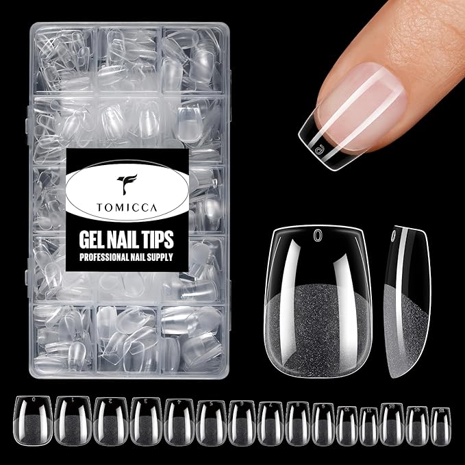 TOMICCA Extra Short Coffin Nail Tips Acrylic Nails 240Pcs Acrylic Nail Kit Pre-shape Full Cover Clear Nails For Nail Extension Home DIY Salon 15 Sizes Gel Nails