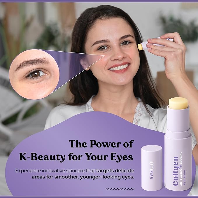 BellaBLISS Collagen Eye Balm Stick for Dark Circles, Puffiness & Wrinkles – Cooling Under Eye Cream with Collagen, Anti-Aging & Hydrating Formula – Made in Korea - 0.35 oz / 10 g - Pack of 2