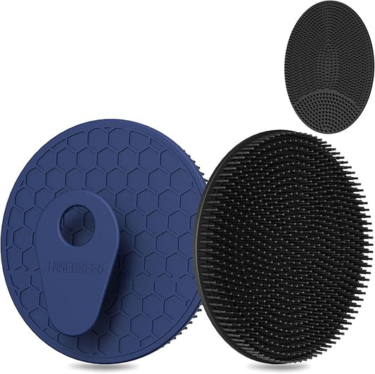 INNERNEED Food Grade Silicone Body Scrubber Gentle Exfoliating Brush for Women Men Deep Clean for All Skin Types, More Hygienic and Well Lather (Black+Dark Blue)