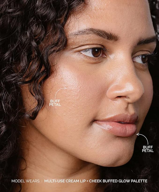 Fitglow Beauty Multi-Use Ceramide Cream Lip & Cheek Palette | Skincare-First Cream Pigment | Hydrating, Buildable Color | Natural Finish for Eyes, Cheeks & Lips | Refillable | Buffed Glow - 20g