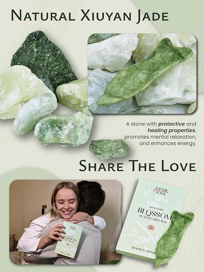 Rena Chris Natural Jade Gua Sha Facial Tools - Acupressure & Gua Sha for Face Massage, Jawline Sculpting, Puffiness Reduction, Skin Care Tool (Green)