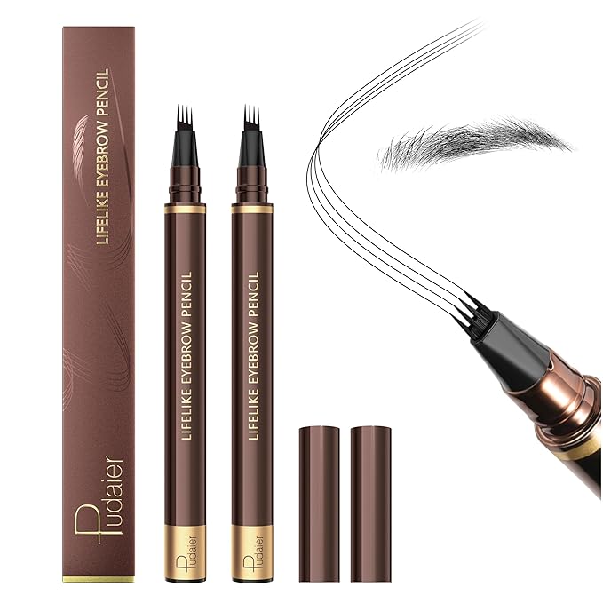 2 Pack Eyebrow Pen, Waterproof Microblading Eyebrow Pencil, 4 Tip Precise Eye Brow Makeup Pen for Women to Effortlessly Create Hair Like Natural Brows, Non Dry Out and Last All Day (Black)