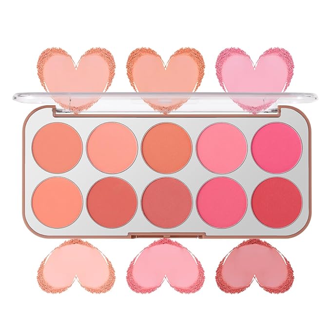 10 Color Blush Palette for Cheeks - Natural Look Smooth Face Blusher - Long-lasting Women Cheek Makeup Powder - Buildable Color Makeup Blushes Powder for All Skin Types