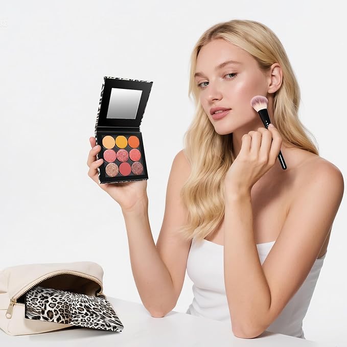 2 Packs Leopard Magnetic Makeup Palette Empty with Spatula and Metal Stickers, 18-pan and 9-pan Empty Eyeshadow Palette for Travel, DIY