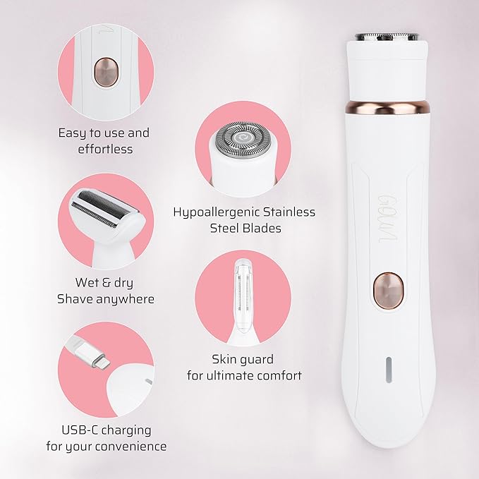 4-in-1 Facial Hair Removal for Women, Electric Painless Shaver, USB Rechargeable, Lip Chin Cheek Trimmer