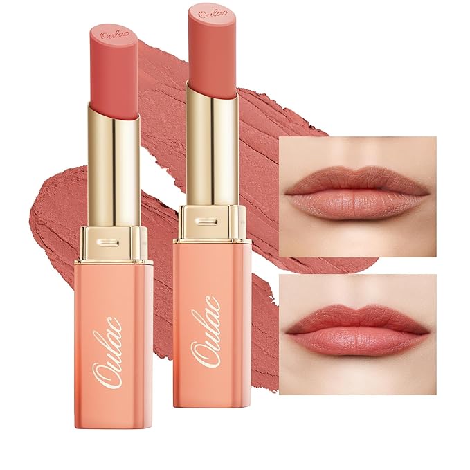 Oulac Lipsticks for Women Set - Matte Lipstick, Full Coverage Lip Color, Semi Matte Finish, Cream Texture, Hydrating, Infused with Hyaluronic Acid, 4g*2 Y08+Y12